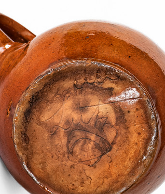Antique American Redware Cream Pitcher Inscribed "Lutz"