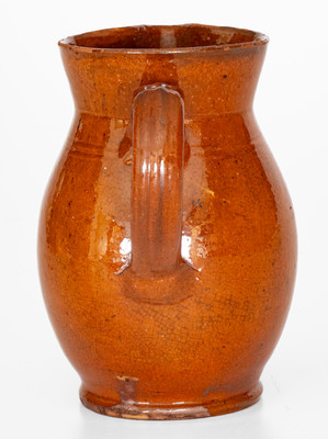 Antique American Redware Cream Pitcher Inscribed "Lutz"