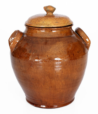 Exceedingly Rare and Important WHM (William Henry Mottern, Carter County, TN) Redware Jar w/ Lid