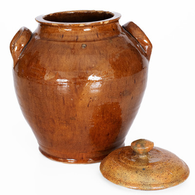 Exceedingly Rare and Important WHM (William Henry Mottern, Carter County, TN) Redware Jar w/ Lid