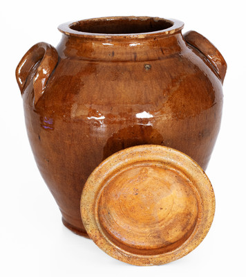 Exceedingly Rare and Important WHM (William Henry Mottern, Carter County, TN) Redware Jar w/ Lid