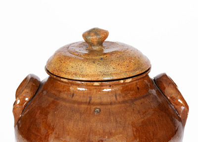 Exceedingly Rare and Important WHM (William Henry Mottern, Carter County, TN) Redware Jar w/ Lid