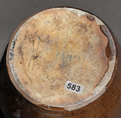 Exceedingly Rare and Important WHM (William Henry Mottern, Carter County, TN) Redware Jar w/ Lid