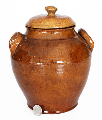 Exceedingly Rare and Important WHM (William Henry Mottern, Carter County, TN) Redware Jar w/ Lid