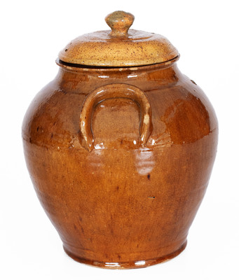 Exceedingly Rare and Important WHM (William Henry Mottern, Carter County, TN) Redware Jar w/ Lid