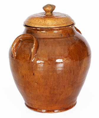 Exceedingly Rare and Important WHM (William Henry Mottern, Carter County, TN) Redware Jar w/ Lid