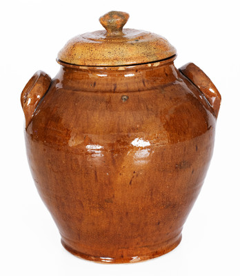 Exceedingly Rare and Important WHM (William Henry Mottern, Carter County, TN) Redware Jar w/ Lid