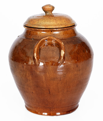 Exceedingly Rare and Important WHM (William Henry Mottern, Carter County, TN) Redware Jar w/ Lid