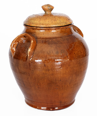 Exceedingly Rare and Important WHM (William Henry Mottern, Carter County, TN) Redware Jar w/ Lid