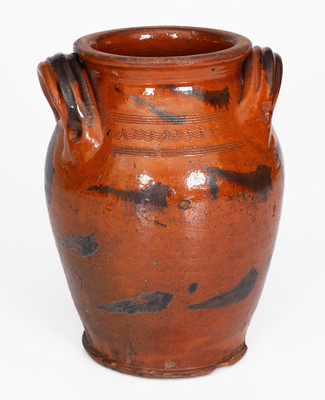 Rare and Fine attrib. Cain Pottery, Sullivan, TN Redware Jar w/ Manganese Slash Decoration