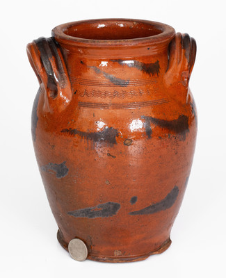 Rare and Fine attrib. Cain Pottery, Sullivan, TN Redware Jar w/ Manganese Slash Decoration