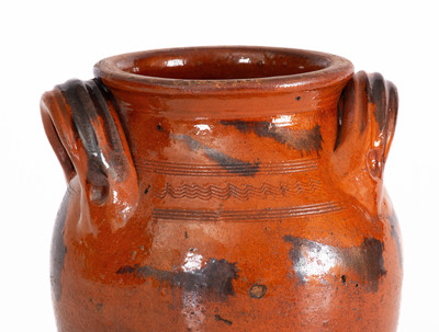 Rare and Fine attrib. Cain Pottery, Sullivan, TN Redware Jar w/ Manganese Slash Decoration