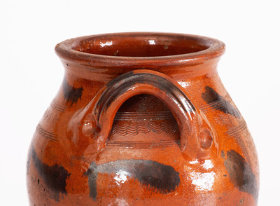 Rare and Fine attrib. Cain Pottery, Sullivan, TN Redware Jar w/ Manganese Slash Decoration