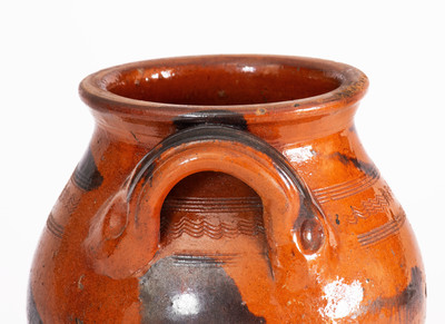 Rare and Fine attrib. Cain Pottery, Sullivan, TN Redware Jar w/ Manganese Slash Decoration
