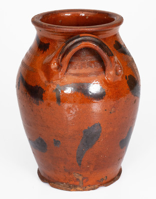 Rare and Fine attrib. Cain Pottery, Sullivan, TN Redware Jar w/ Manganese Slash Decoration