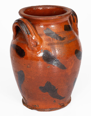 Rare and Fine attrib. Cain Pottery, Sullivan, TN Redware Jar w/ Manganese Slash Decoration