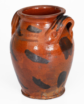 Rare and Fine attrib. Cain Pottery, Sullivan, TN Redware Jar w/ Manganese Slash Decoration