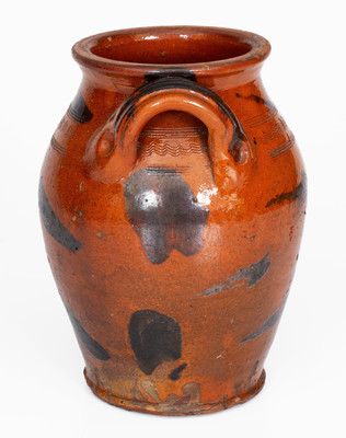 Rare and Fine attrib. Cain Pottery, Sullivan, TN Redware Jar w/ Manganese Slash Decoration