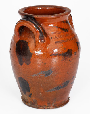 Rare and Fine attrib. Cain Pottery, Sullivan, TN Redware Jar w/ Manganese Slash Decoration