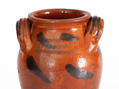 Rare and Fine attrib. Cain Pottery, Sullivan, TN Redware Jar w/ Manganese Slash Decoration