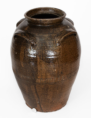 Rare Catawba Valley, North Carolina Four-Handled Alkaline-Glazed Stoneware Jar