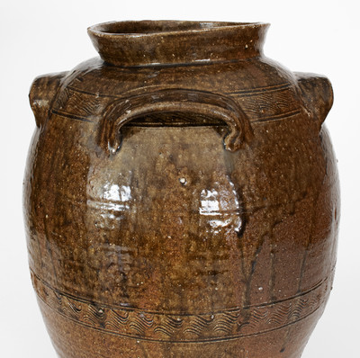 Rare Catawba Valley, North Carolina Four-Handled Alkaline-Glazed Stoneware Jar