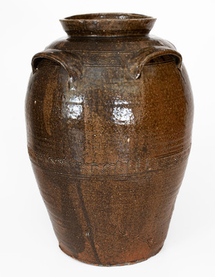 Rare Catawba Valley, North Carolina Four-Handled Alkaline-Glazed Stoneware Jar