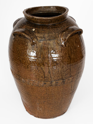 Rare Catawba Valley, North Carolina Four-Handled Alkaline-Glazed Stoneware Jar