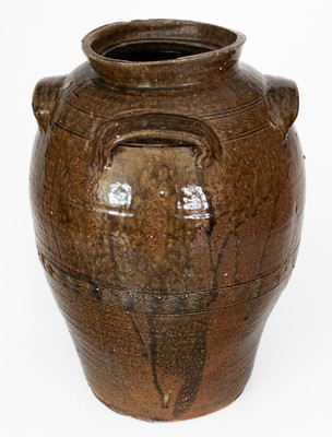 Rare Catawba Valley, North Carolina Four-Handled Alkaline-Glazed Stoneware Jar