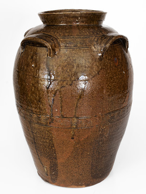 Rare Catawba Valley, North Carolina Four-Handled Alkaline-Glazed Stoneware Jar