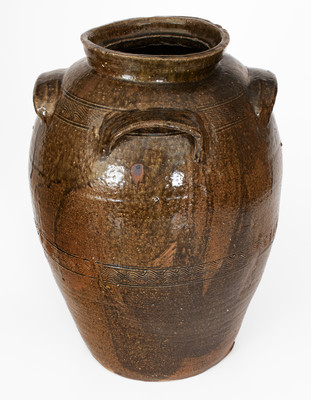 Rare Catawba Valley, North Carolina Four-Handled Alkaline-Glazed Stoneware Jar