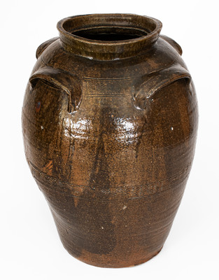 Rare Catawba Valley, North Carolina Four-Handled Alkaline-Glazed Stoneware Jar