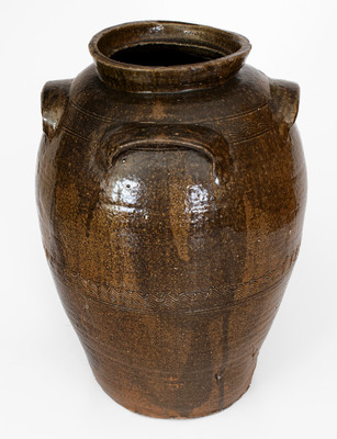 Rare Catawba Valley, North Carolina Four-Handled Alkaline-Glazed Stoneware Jar