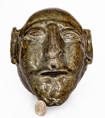 Very Rare Alkaline-Glazed Stoneware Face Vessel Fragment, probably Alabama