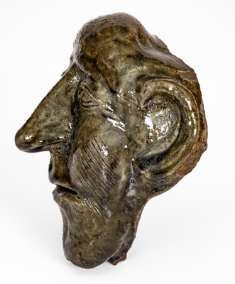 Very Rare Alkaline-Glazed Stoneware Face Vessel Fragment, probably Alabama
