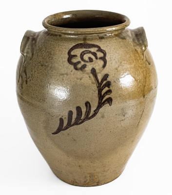 Attrib. Thomas Chandler, Edgefield District, South Carolina Stoneware Jar w/ Iron-Slip Floral Decoration