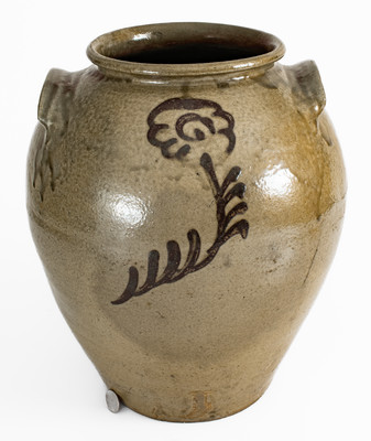Attrib. Thomas Chandler, Edgefield District, South Carolina Stoneware Jar w/ Iron-Slip Floral Decoration