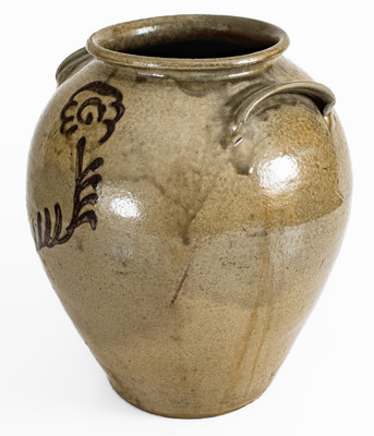 Attrib. Thomas Chandler, Edgefield District, South Carolina Stoneware Jar w/ Iron-Slip Floral Decoration