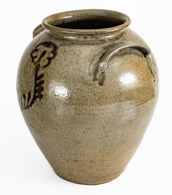 Attrib. Thomas Chandler, Edgefield District, South Carolina Stoneware Jar w/ Iron-Slip Floral Decoration