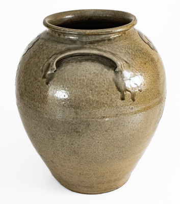 Attrib. Thomas Chandler, Edgefield District, South Carolina Stoneware Jar w/ Iron-Slip Floral Decoration