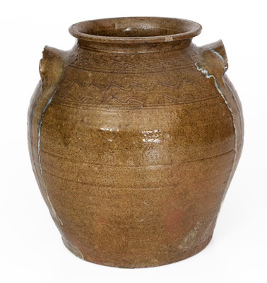 Four-Gallon Catawba Valley, NC Alkaline-Glazed Stoneware Jar w/ Rutile Decoration