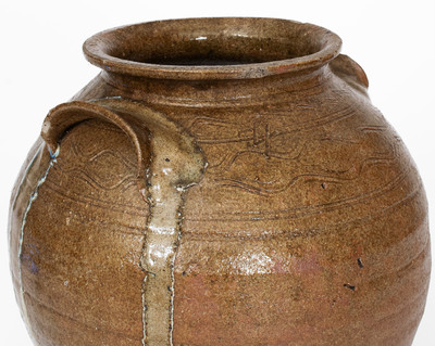 Four-Gallon Catawba Valley, NC Alkaline-Glazed Stoneware Jar w/ Rutile Decoration