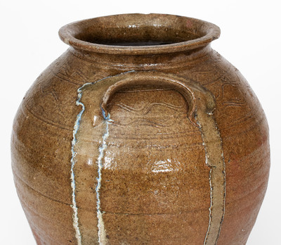 Four-Gallon Catawba Valley, NC Alkaline-Glazed Stoneware Jar w/ Rutile Decoration