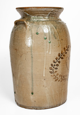 Rare attrib. Whelchel Family, Gaffney, SC Area Stoneware Churn w/ Iron-Slip Heart Motif