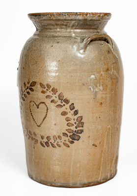 Rare attrib. Whelchel Family, Gaffney, SC Area Stoneware Churn w/ Iron-Slip Heart Motif