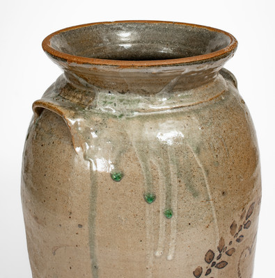 Rare attrib. Whelchel Family, Gaffney, SC Area Stoneware Churn w/ Iron-Slip Heart Motif