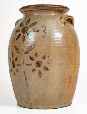 Fine attrib. Whelchel Family, Gaffney, SC Area Stoneware Jar w/ Iron-Slip Floral Decoration