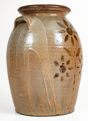 Fine attrib. Whelchel Family, Gaffney, SC Area Stoneware Jar w/ Iron-Slip Floral Decoration