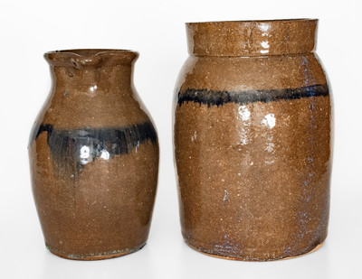 Two Pieces of Alkaline-Glazed Stoneware w/ Cobalt Decoration attrib. Joe 