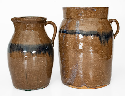 Two Pieces of Alkaline-Glazed Stoneware w/ Cobalt Decoration attrib. Joe "Jug" Johnson, Laurens, SC